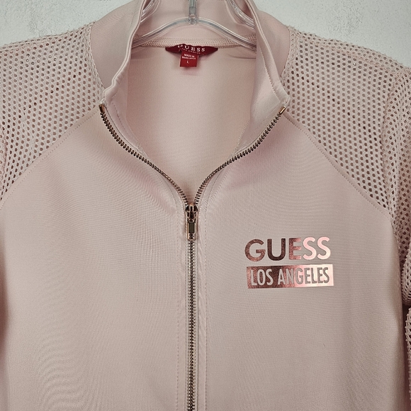 GUESS Track Jogging Jacket Light Logo Full Zip Pink Sz L Activewear Y2K Casual - Picture 2 of 12